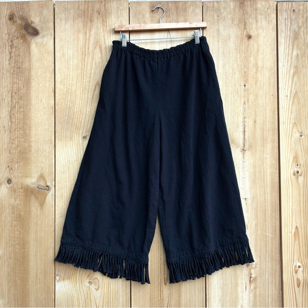 Alfredo’s Wife Vintage Wide Leg Fringe Hem Cropped Black Pants Sz Small